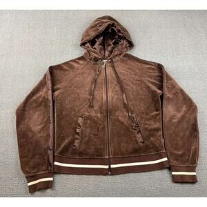 Vintage NYL New York Laundry Zip Hoodie Women S Brown Soft Velour Cotton Stripe